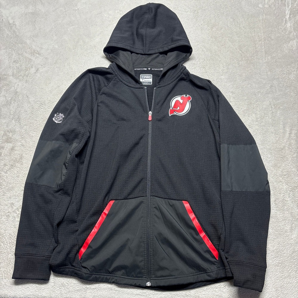 New Jersey Devils Hoodie Men L Black NHL Hockey Full Zip Pro Fanatics EUC